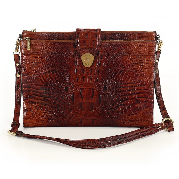 RARE * Brahmin Tan Crocodile-Embossed Crossbody Bag